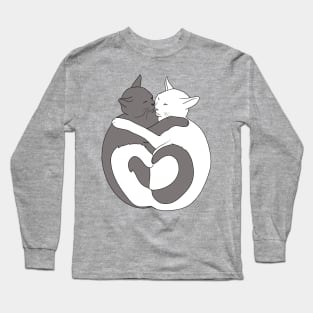 Gray and White Hugging Cats Long Sleeve T-Shirt